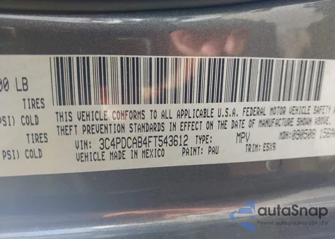 2015 Dodge Journey Se z USA, uszkodzony, nr VIN 3C4PDCAB4FT543612